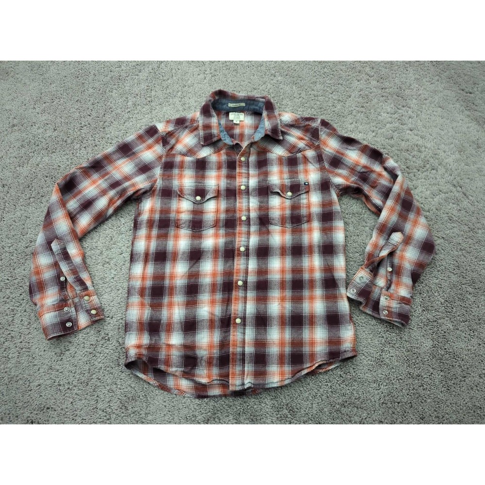 Lucky Brand Button Up Shirt Mens Small Plaid Flannel Western Cowboy Classic Fit